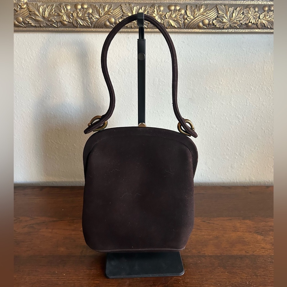 Waldman VTG Brown Brass Clutch Velveteen Handbag Bougie Old Money w/Coin Pouch